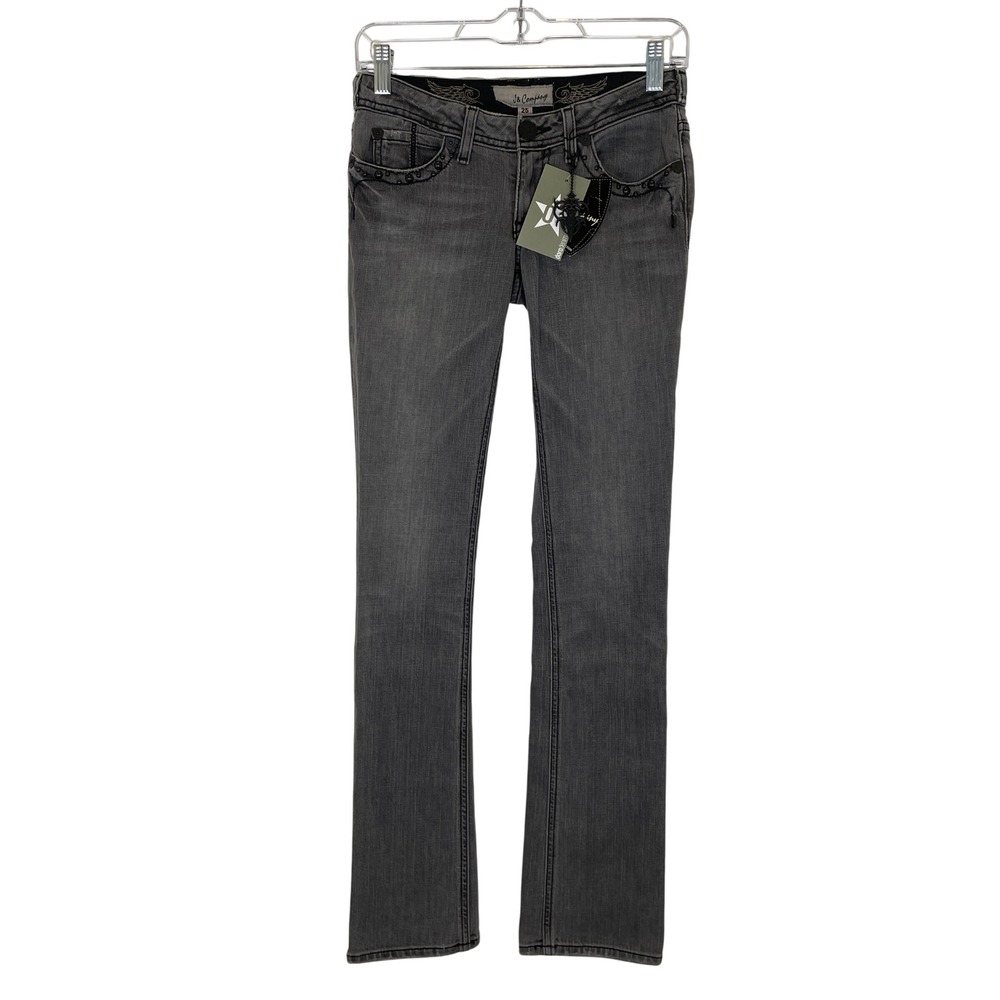 J & Company Y2K Vintage Jeans Gray Straight‎ Leg Studded Embroidered NWT 25